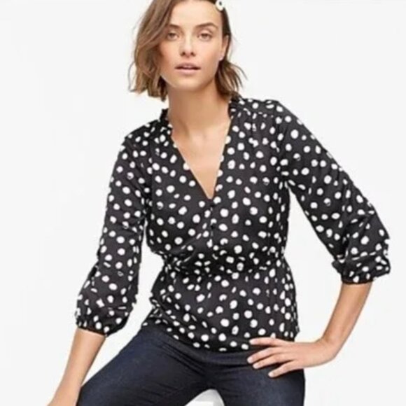 J.Crew Peplum Blouse Satin Backed Crepe Polka Dot - Picture 1 of 5